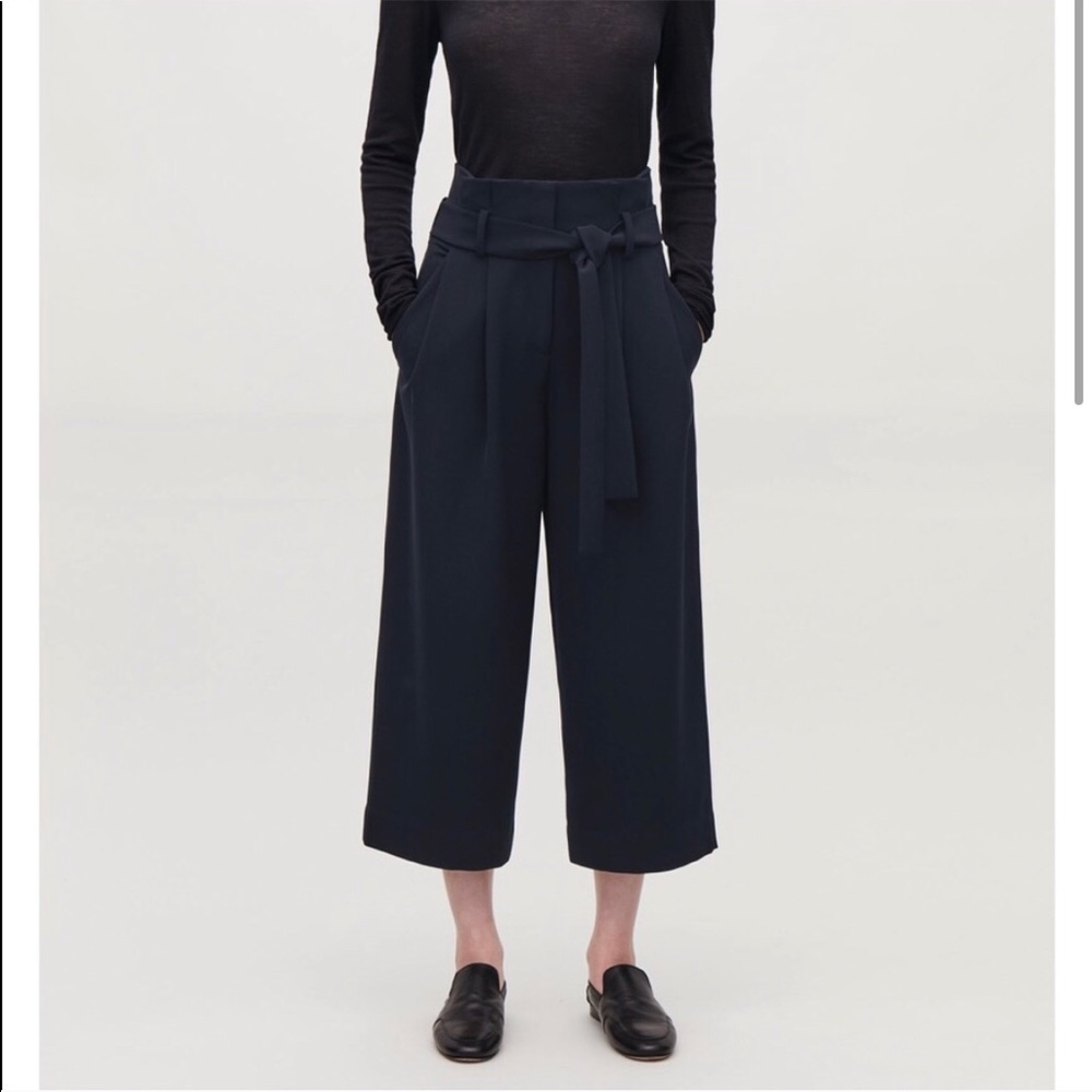 COS Women Sz2 Black Wide Leg Cropped Pants peg leg